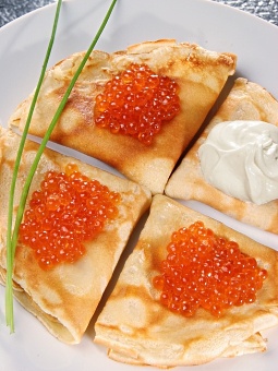 Crepes with Red Caviar and Sour Cream