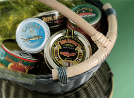 Basket with Caviar cans